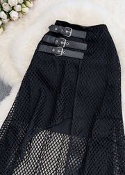 Fashion Black Asymmetrical High Waist Patchwork Tulle Skirt Summer