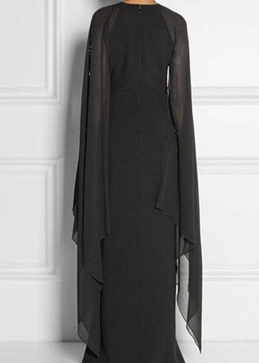 Fashion Black Asymmetrical Patchwork Cape Chiffon Dress Summer