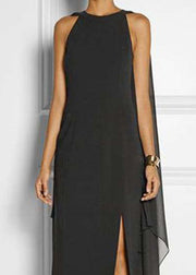 Fashion Black Asymmetrical Patchwork Cape Chiffon Dress Summer