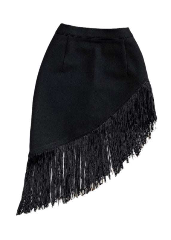 Fashion Black Asymmetrical Tassel High Waist Skirt Summer