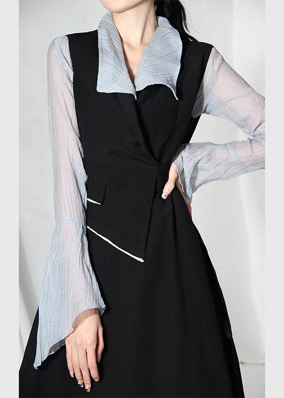 Fashion Black Asymmetrical design Patchwork Dresses Sleeveless