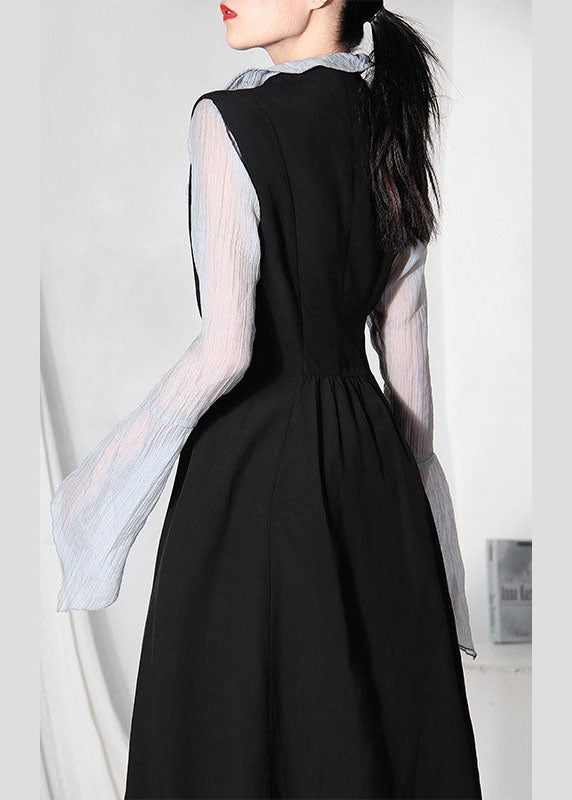 Fashion Black Asymmetrical design Patchwork Dresses Sleeveless