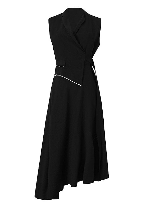 Fashion Black Asymmetrisches Design Patchwork-Kleider ärmellos