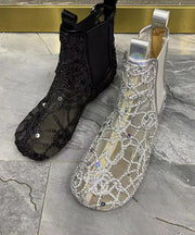 Fashion Black Boots Splicing Sequins Hollow Out Breathable Mesh