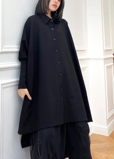 Fashion Black Button Batwing Sleeve Cotton Coat Spring - SooLinen