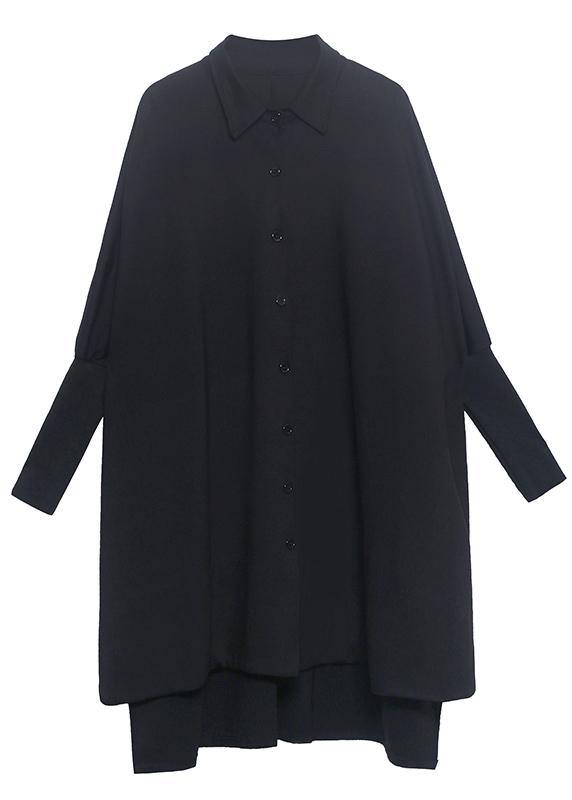 Fashion Black Button Batwing Sleeve Cotton Coat Spring - SooLinen