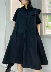 Fashion Black Button Bubikragen Asymmetrisches Design Partykleid Kurzarm