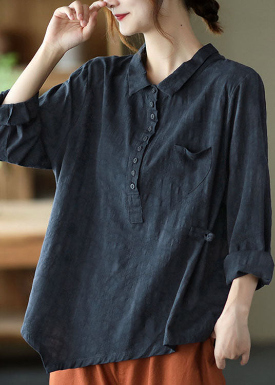 Fashion Black Button asymmetrisches Design Herbsthemd Langarm