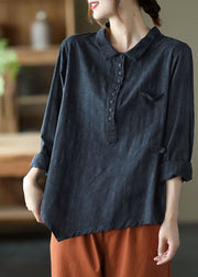 Fashion Black Button asymmetrical design Fall Shirt Long sleeve