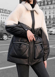 Fashion Black Drawstring Faux Fur Patchwork Duck Down Jacket In Winter