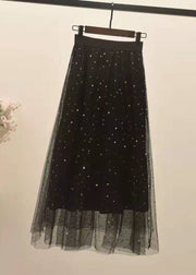 Fashion Black Elastic Waist Sequins Tulle Skirts Spring
