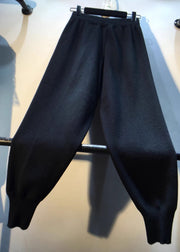 Fashion Black Elastic Waist Zircon Knit Harem Pants Spring