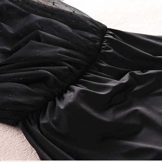 Fashion Black Elastic Waist tulle Pleated Skirt Summer