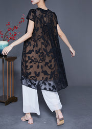 Fashion Black Embroidered Oversized Tulle Dress Summer