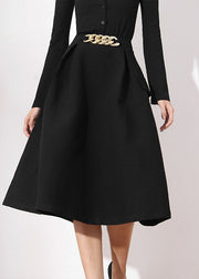 Fashion Black False Pockets A Line Skirts Spring