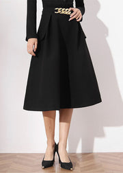 Fashion Black False Pockets A Line Skirts Spring