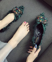 Fashion Black Flats Splicing Pointed Toe Sequined Zircon