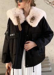 Modischer schwarzer Fuchskragen Reißverschluss mit feiner Baumwolle gefüllte Puffers Jacken Winter