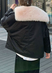 Modischer schwarzer Fuchskragen Reißverschluss mit feiner Baumwolle gefüllte Puffers Jacken Winter