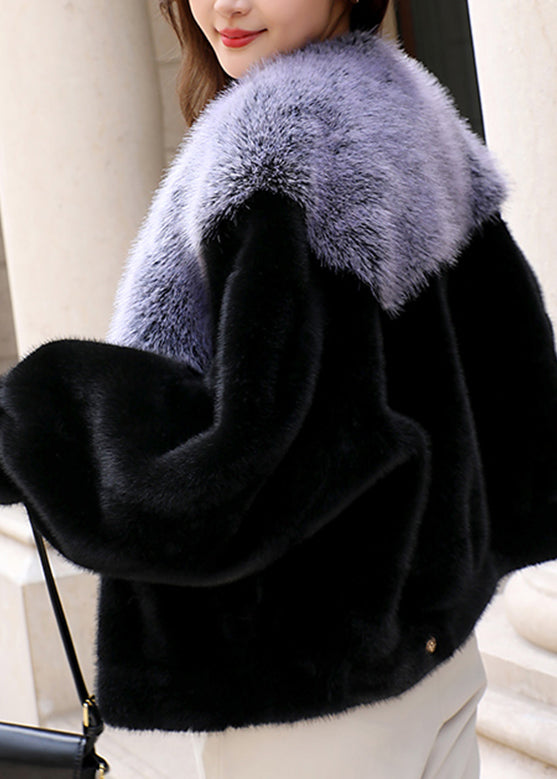 Fashion Black Fur Collar Thick Mink Hair Coat Winter