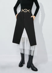 Fashion Black High Waist Tulle Patchwork Spandex Skirt Summer