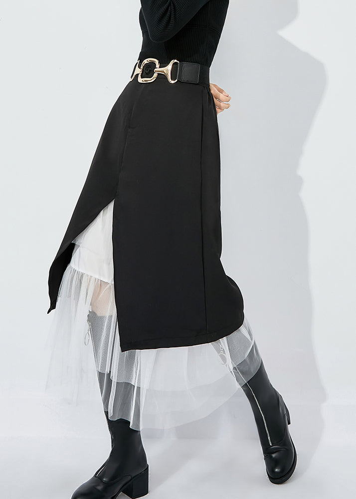 Fashion Black High Waist Tulle Patchwork Spandex Skirt Summer