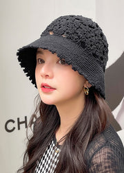 Fashion Black Hollow Out Floral Knitting Bucket Hat