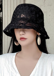 Fashion Black Hollow Out Floral Lace Bucket Hat