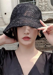 Fashion Black Hollow Out Floral Lace Bucket Hat