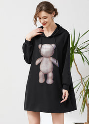 Fashion Black Hooded Print Cotton Sweatshirts Dress Spring