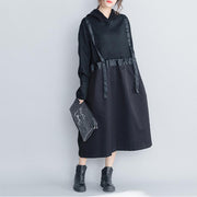 Fashion Black Hoodie Quilted Maxi Dresses Women Loose Clothes
