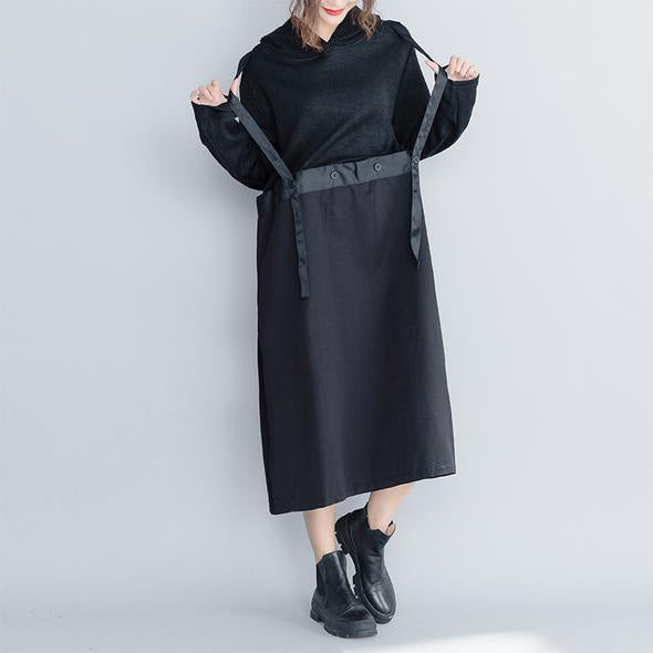 Fashion Black Hoodie Quilted Maxi Dresses Women Loose Clothes