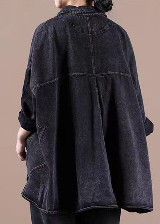 Fashion Black Loose Button Patchwork asymmetrisches Design Herbst Denim Langarm Bluse Tops