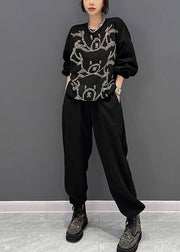 Fashion Black O-Neck Animal Print Pullover And Pants Two Pieces Set Fall