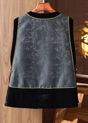 Fashion Black O-Neck Embroidered Silk Patchwork Waistcoat Sleeveless
