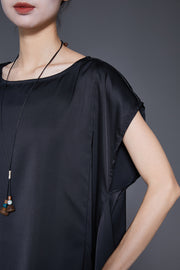 Fashion Black Oversized Draping Ice Silk Two Pieces Set Sleeveless
