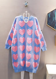 Fashion Black Oversized Loving Heart Jacquard Long Knit Dress Winter