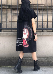 Fashion Black Oversized Patchwork Print Cotton Dress Summer