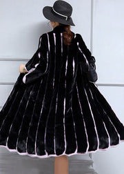 Fashion Black Oversized Patchwork Striped Faux Fur Coats Winter
