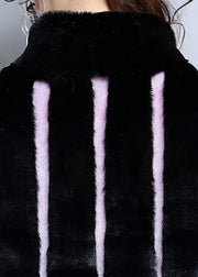 Fashion Black Oversized Patchwork Striped Faux Fur Coats Winter