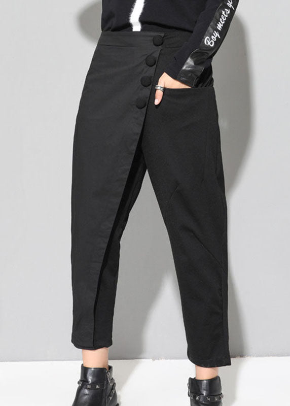 Fashion Black Patchwork Pockets Asymmetrical Design Fall Harem Pants