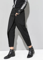 Fashion Black Patchwork Pockets Asymmetrical Design Fall Harem Pants