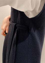 Fashion Black Patchwork Tie Waist Knit Long Vest Outwear Sleeveless