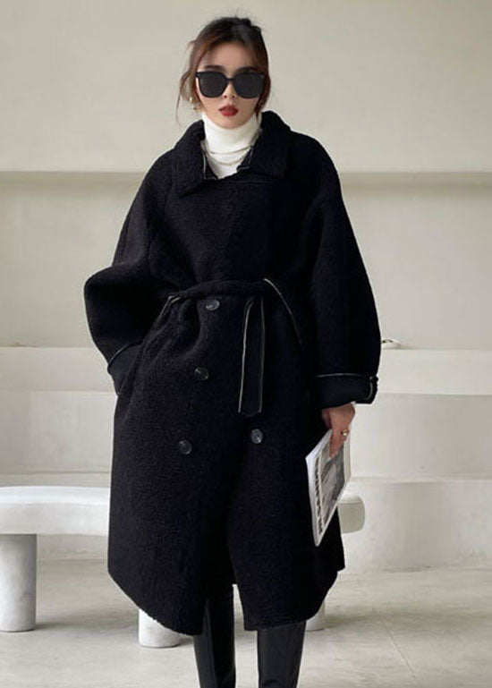 Fashion Black Peter Pan Collar thick Faux Fur Outwear Winter