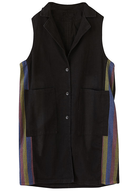 Fashion Black PeterPan Collar Button Pockets Patchwork Fall Sleeveless Waistcoat