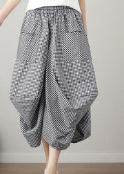 Fashion Black Plaid Cotton Linen lantern Skirts Summer - SooLinen