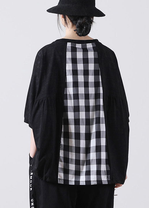 Fashion Black Pocket Plaid Cotton Shirt Tops Short Sleeve