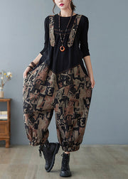 Fashion Black Pockets Button Print Patchwork Herbsthose