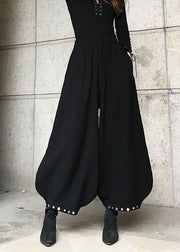 Fashion Black Pockets Cotton lantern Pants Spring