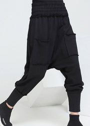 Mode schwarze Taschen elastische Taille lässige Herbst Haremshose